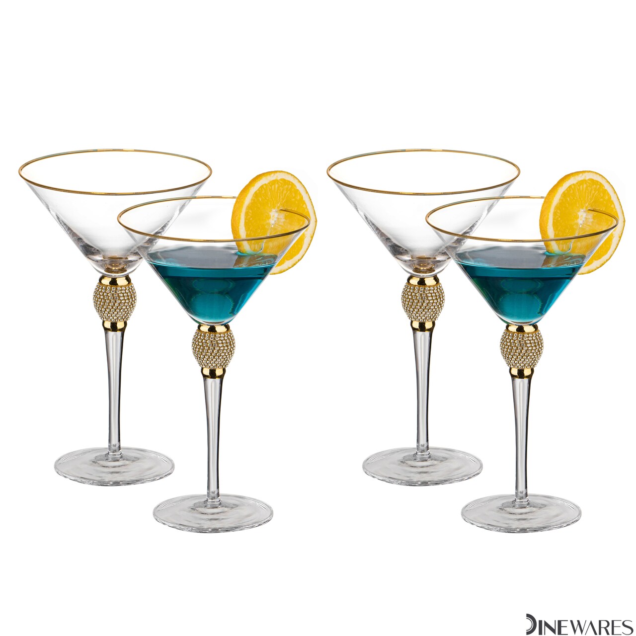 Premium Clear Stem Crystal Martini Glasses with Rim and Diamond-like Rhinestones, Elegant 10oz Glassware Set for Cosmopolitan, Vodka, Gin and Other Cocktails, Fancy Manhattan Drinkware